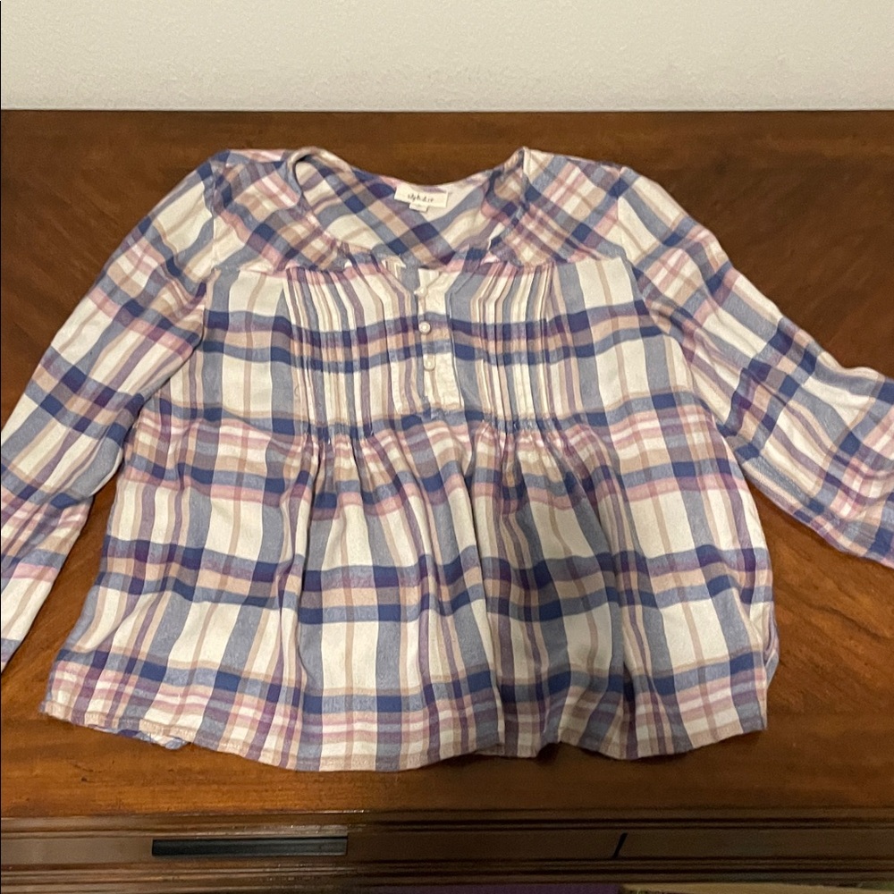 Style & Co. Plaid Blouse in Blue and Pink